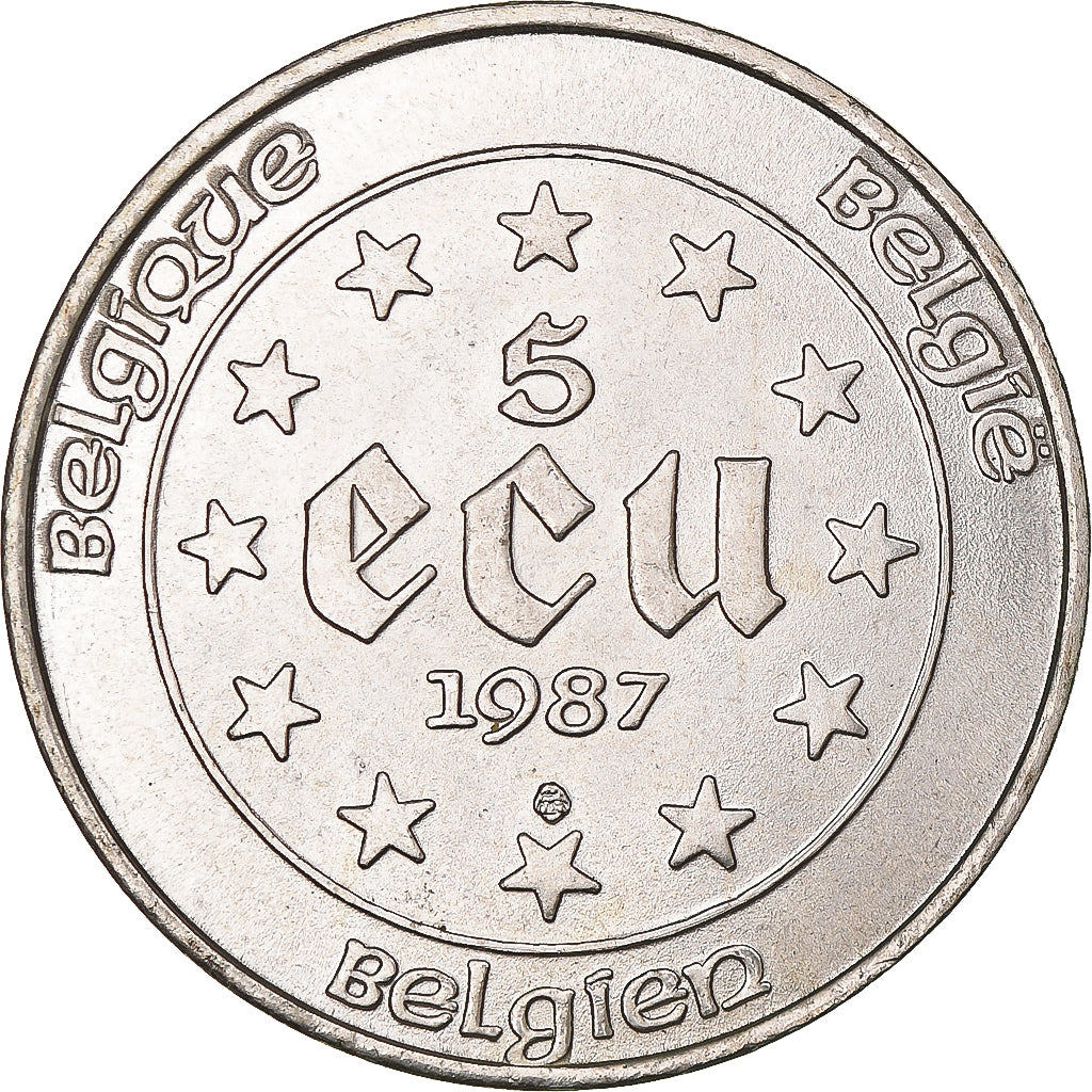 Moneta, Belgia, 5 Ecu, 1987, MS(63), Srebro, KM:166