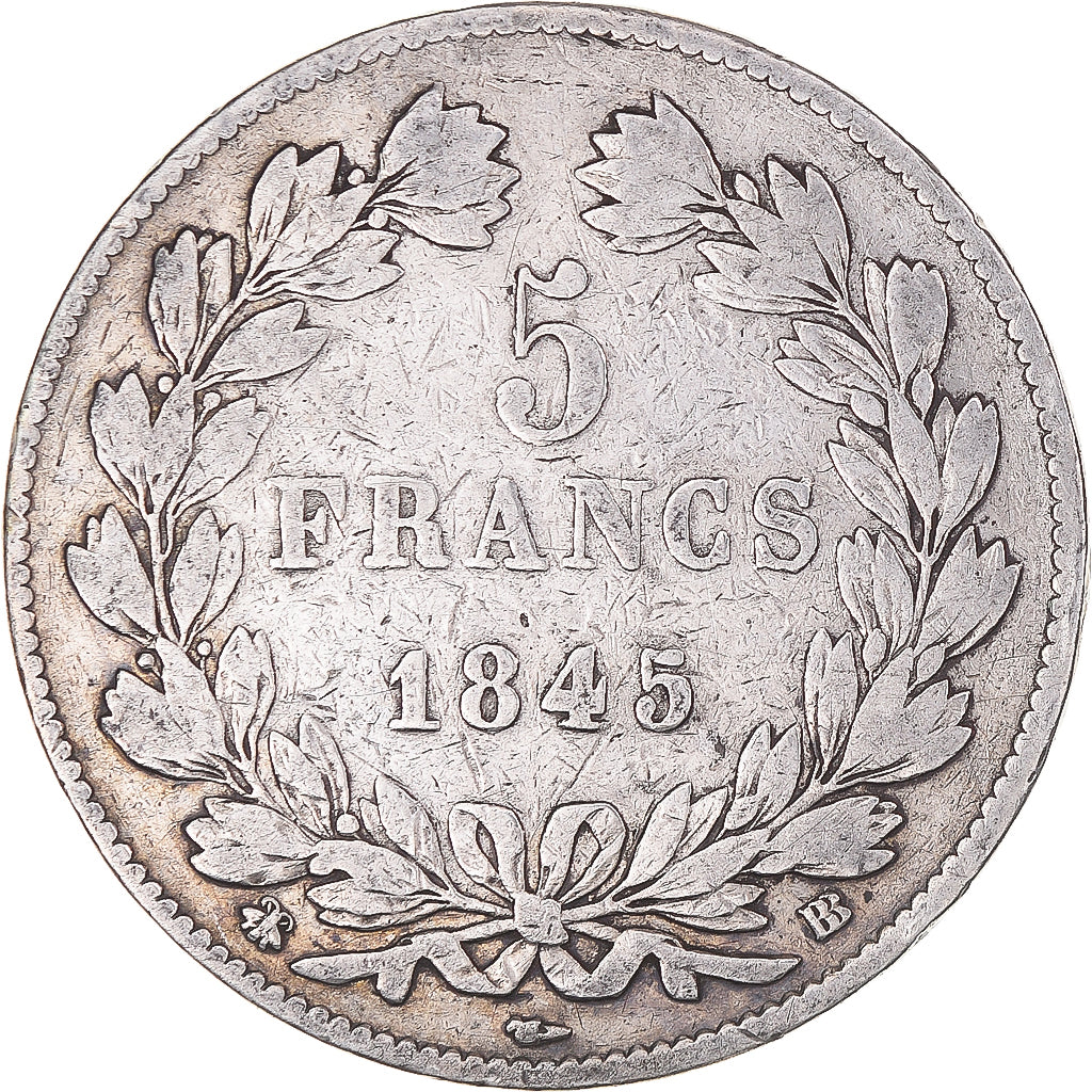 Coin, France, Louis-Philippe, 5 Francs, 1845, Strasbourg, VF(30-35), Silver