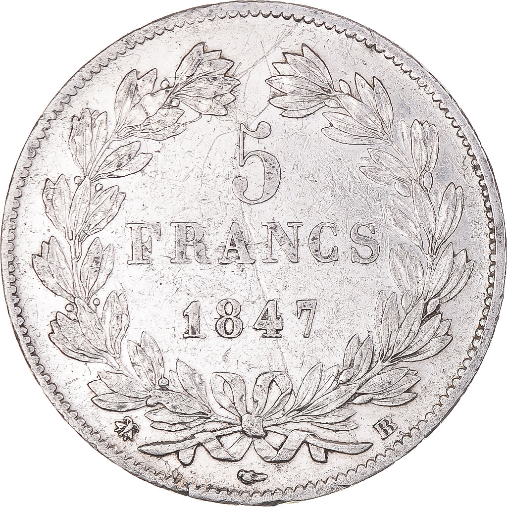 Moneta, Francia, Louis-Philippe, 5 Francs, 1847, Strasbourg, BB+, Argento