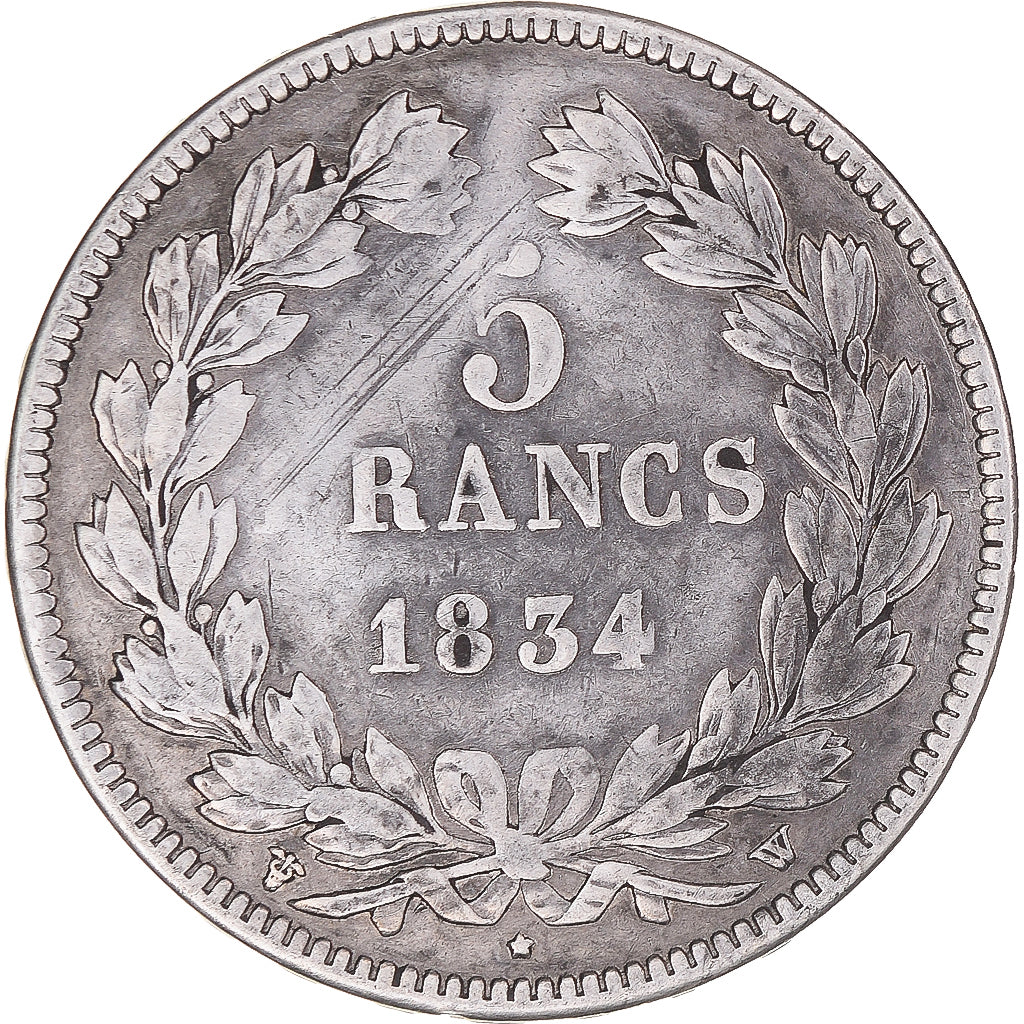 Coin, France, Louis-Philippe, 5 Francs, 1834, Lille, VF(30-35), Silver