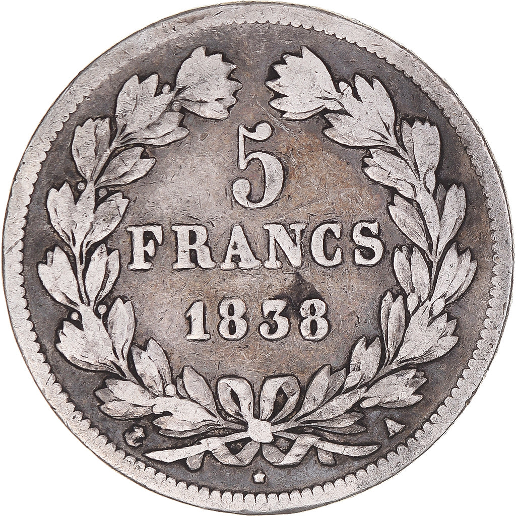 Münze, Frankreich, Louis-Philippe, 5 Francs, 1838, Paris, S, Silber, KM:749.1