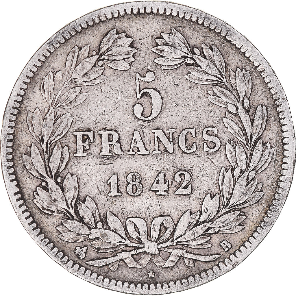 Coin, France, Louis-Philippe, 5 Francs, 1842, Rouen, VF(30-35), Silver