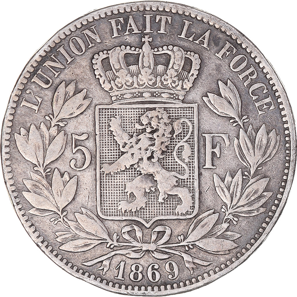 Coin, Belgium, Leopold II, 5 Francs, 5 Frank, 1869, VF(30-35), Silver, KM:24