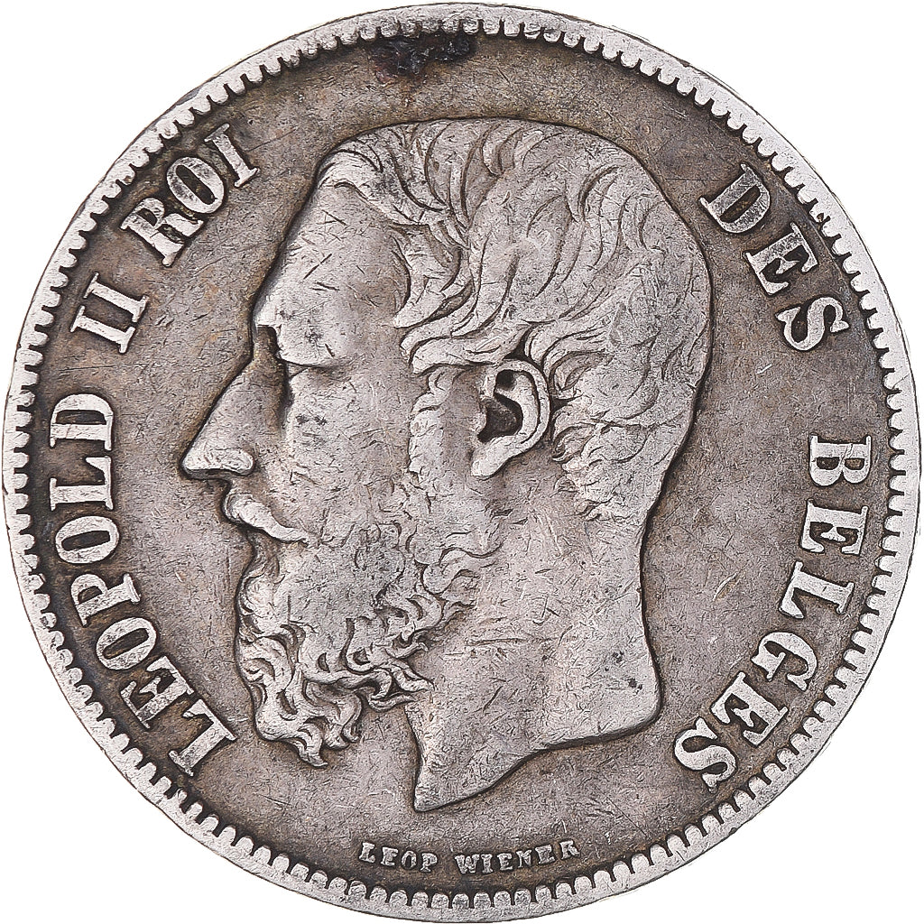 Coin, Belgium, Leopold II, 5 Francs, 5 Frank, 1870, Brussels, VF(30-35), Silver