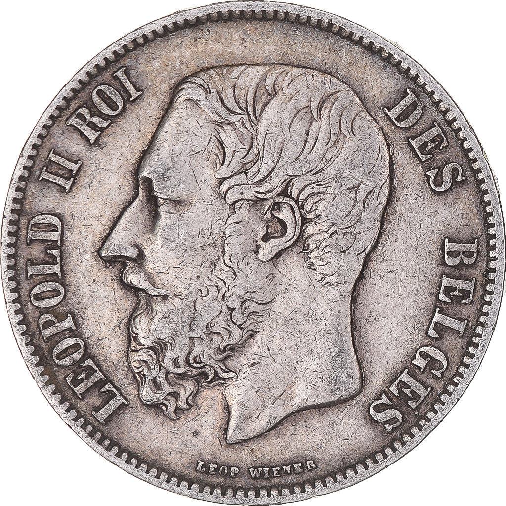 Moneda, Bélgica, Leopold II, 5 Francs, 5 Frank, 1870, Brussels, BC+, Plata