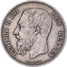 Moneda, Bélgica, Leopold II, 5 Francs, 5 Frank, 1870, Brussels, BC+, Plata