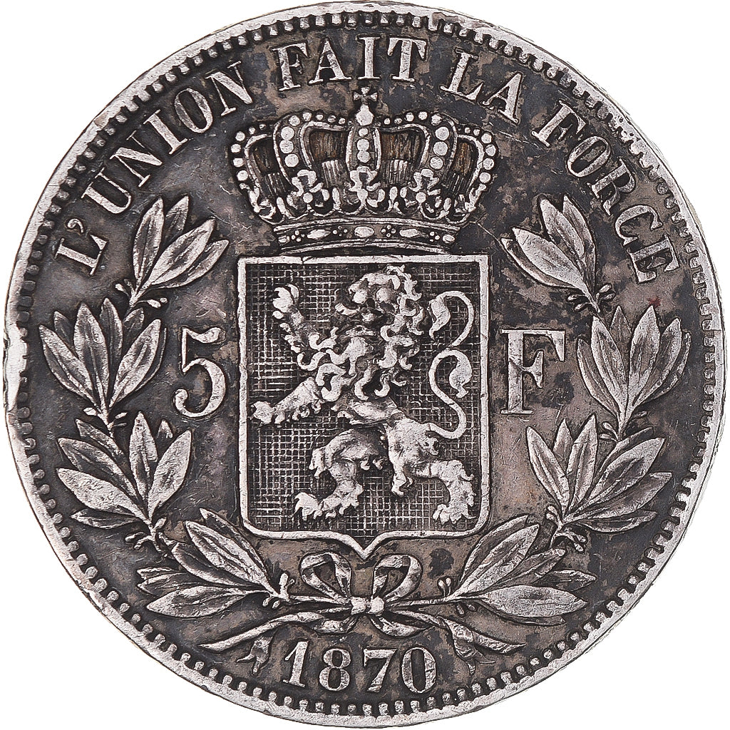 Coin, Belgium, Leopold II, 5 Francs, 5 Frank, 1870, Brussels, EF(40-45), Silver