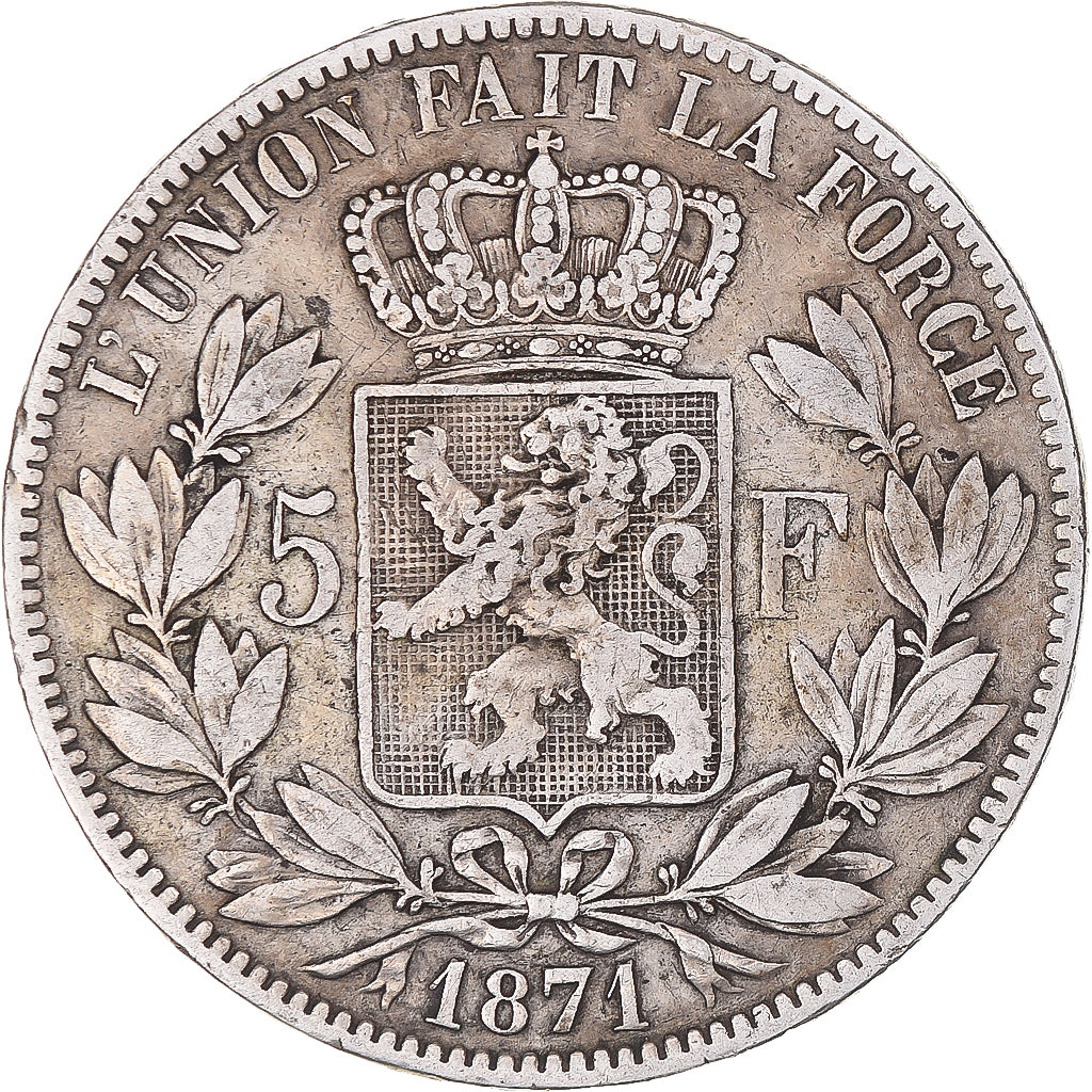 Coin, Belgium, Leopold II, 5 Francs, 5 Frank, 1871, VF(20-25), Silver, KM:24