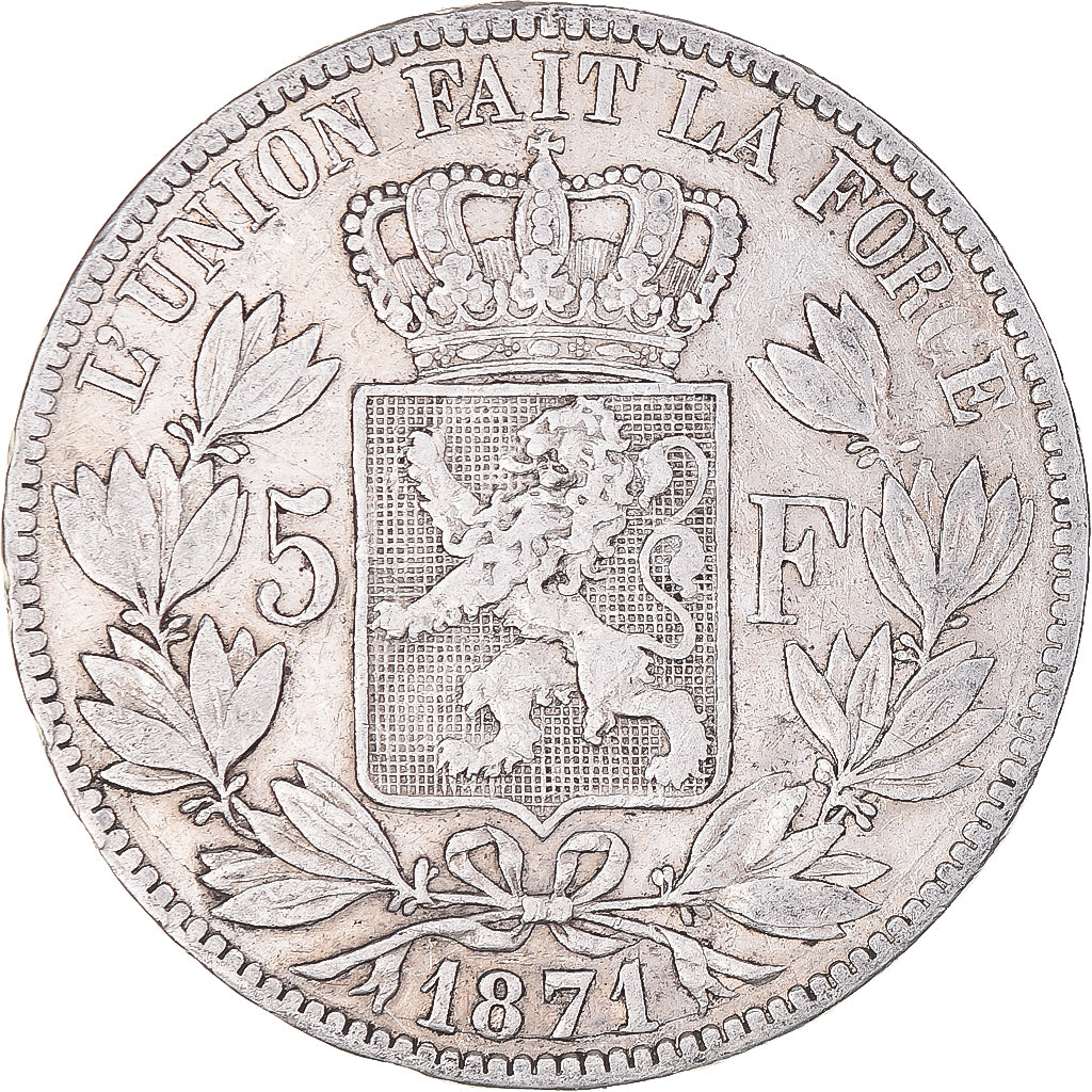 Münze, Belgien, Leopold II, 5 Francs, 5 Frank, 1871, S+, Silber, KM:24