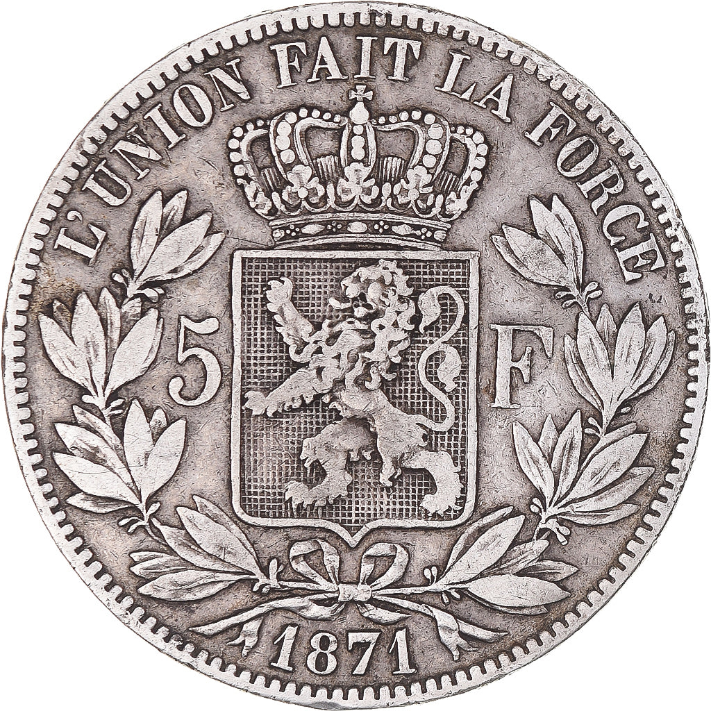 Coin, Belgium, Leopold II, 5 Francs, 5 Frank, 1871, VF(30-35), Silver, KM:24