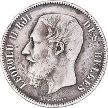 Moneta, Belgio, Leopold II, 5 Francs, 5 Frank, 1873, MB+, Argento, KM:24