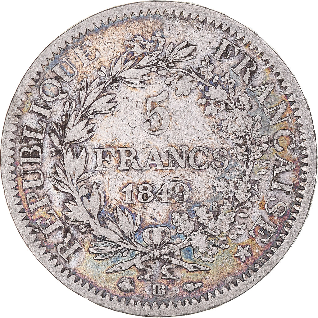 Coin, France, Hercule, 5 Francs, 1849, Strasbourg, VF(30-35), Silver, KM:756.2