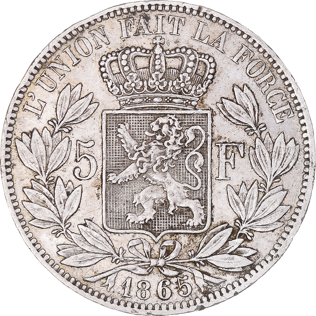 Coin, Belgium, Leopold I, 5 Francs, 5 Frank, 1865, EF(40-45), Silver, KM:17