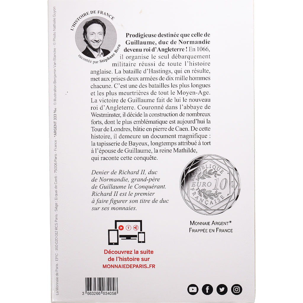 France, Monnaie de Paris, 10 Euro, Pièce d'Histoire - Guillaume le Conquérant