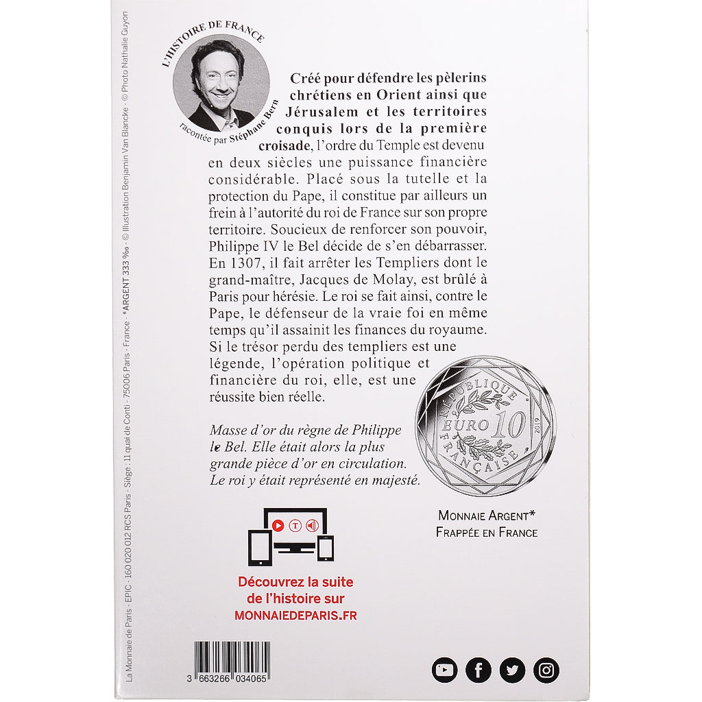France, Monnaie de Paris, 10 Euro, Pièce d'Histoire - Les Templiers, 2019, FDC