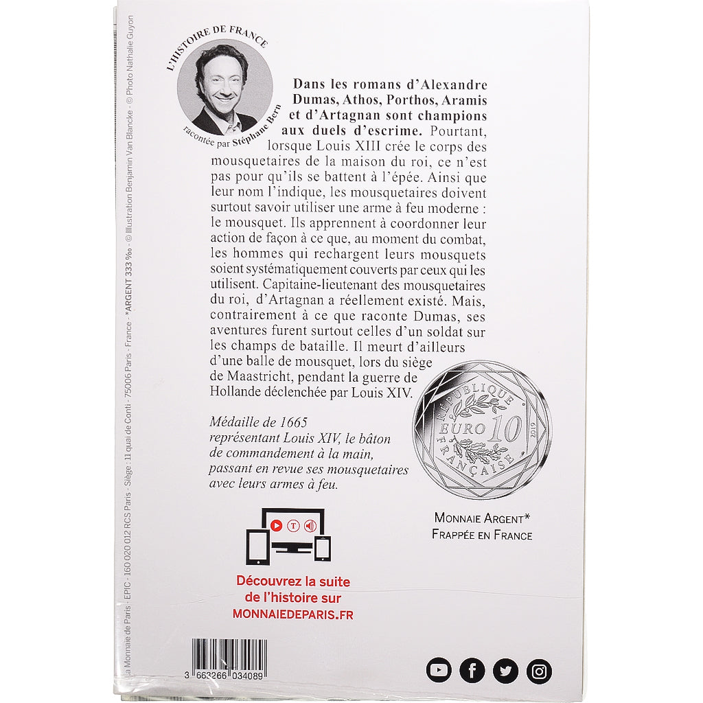 France, Monnaie de Paris, 10 Euro, Pièce d'Histoire - D'Artagnan, 2019