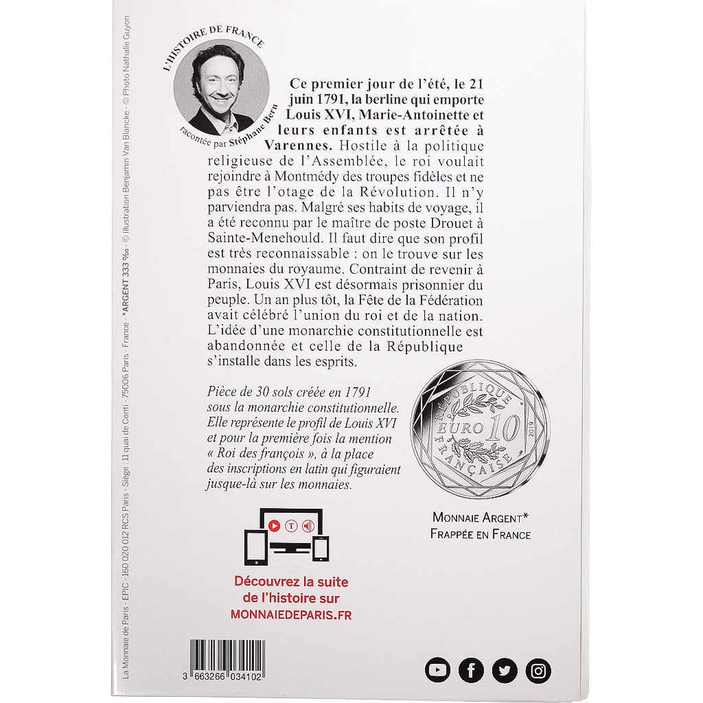 França, Monnaie de Paris, 10 Euro, Pièce d'Histoire - Louis XVI, 2019
