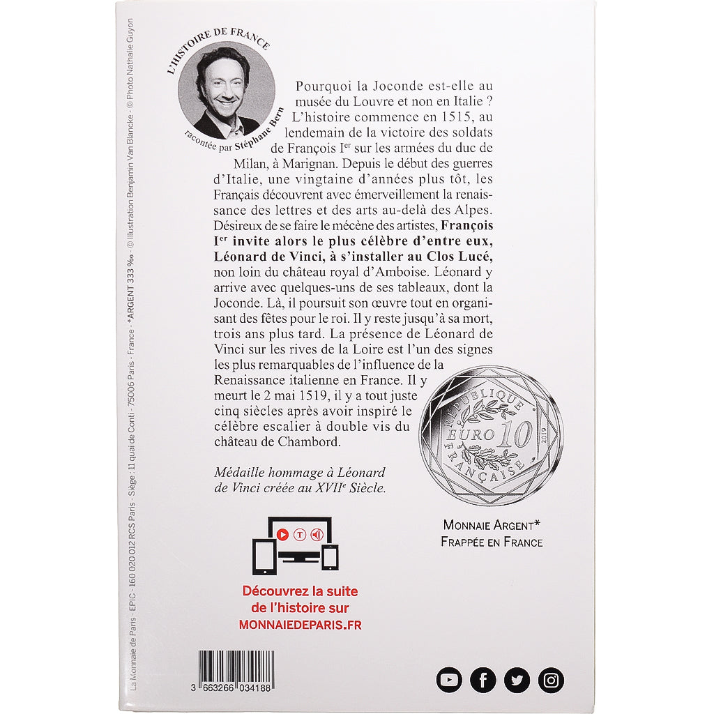 France, Monnaie de Paris, 10 Euro, Pièce d'Histoire - Léonard de Vinci, 2019