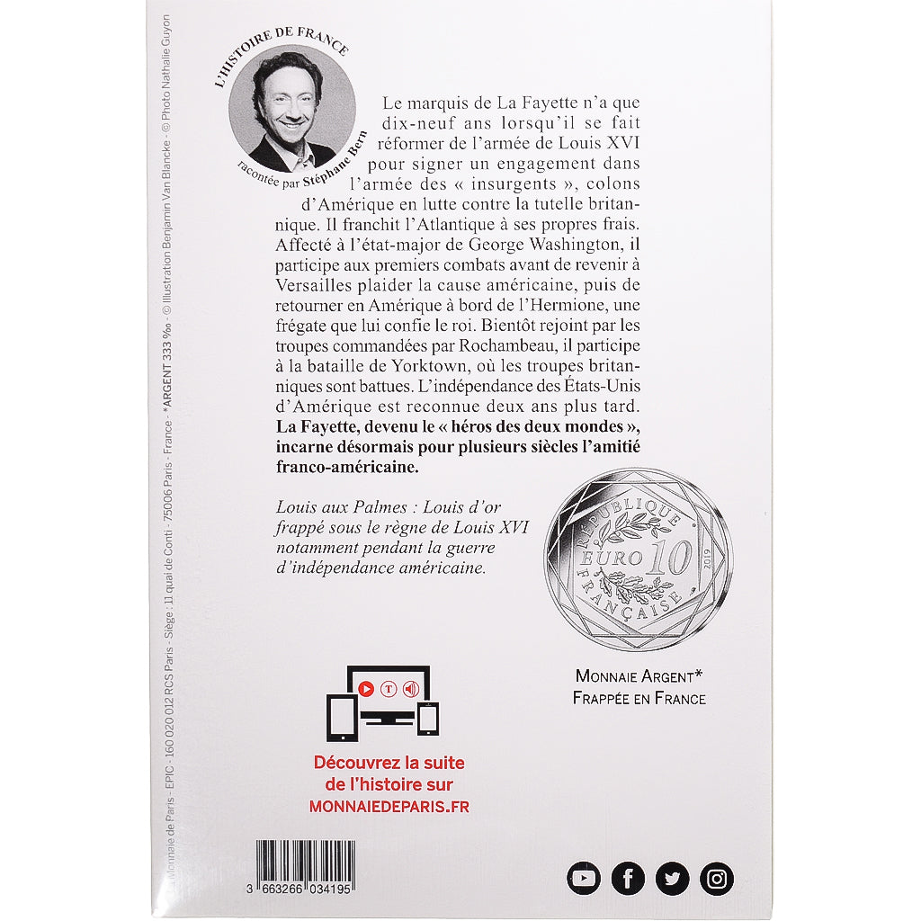 Frankreich, Monnaie de Paris, 10 Euro, Pièce d'Histoire - La Fayette, 2019