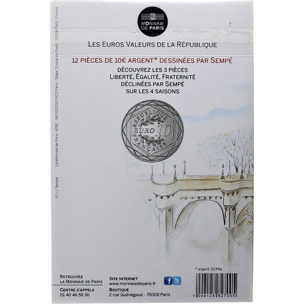 Francja, 10 Euro, Monnaie de Paris, Sempé - Automne - Liberté, 2014, Paris