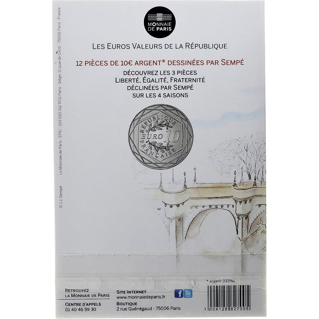 França, 10 Euro, Monnaie de Paris, Sempé - Automne - Liberté, 2014, Paris