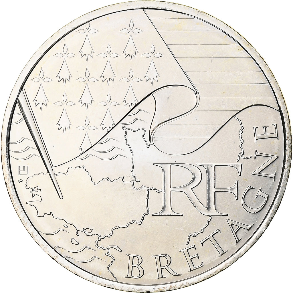 Francja, 10 Euro, Bretagne, 2010, Paris, MS(64), Srebro, KM:1648