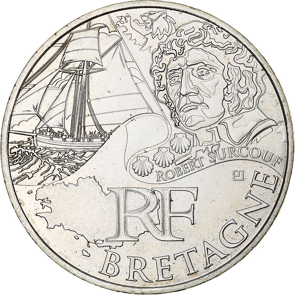 Francja, 10 Euro, Bretagne, 2012, Paris, MS(63), Srebro, KM:1866