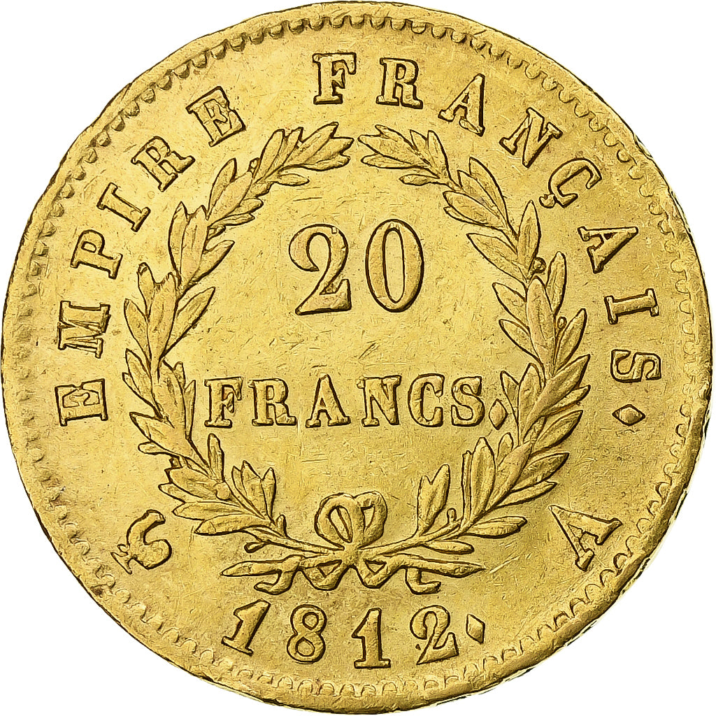 França, 20 Francs, Napoléon I, 1812, Paris, Dourado, EF(40-45), Gadoury:1025