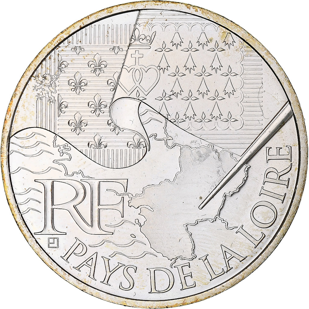 France, 10 Euro, 2010, Paris, Pays De La Loire, SPL, Argent, KM:1665