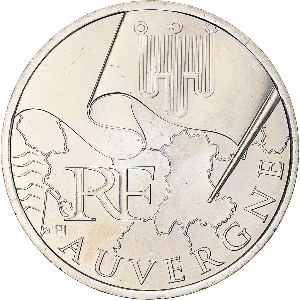 França, 10 Euro, Auvergne, 2010, Paris, MS(65-70), Prata, KM:1646