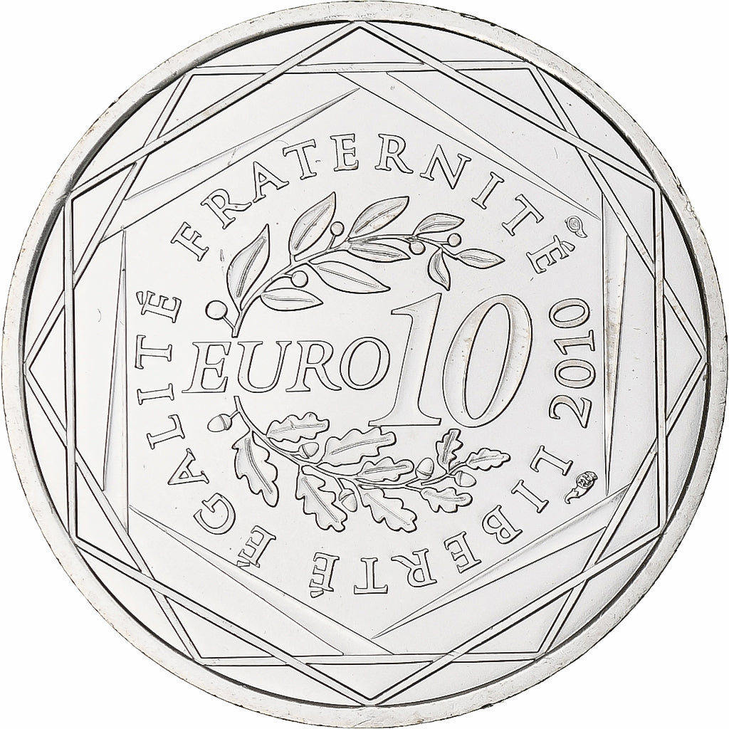 França, 10 Euro, 2010, Paris, MS(65-70), Prata, KM:1667