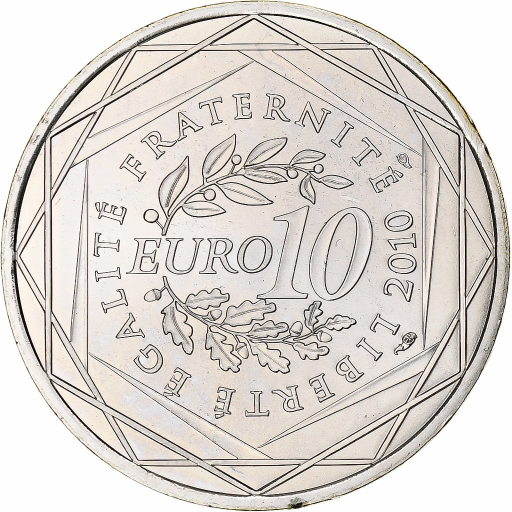 França, 10 Euro, 2010, Paris, MS(65-70), Prata, KM:1659