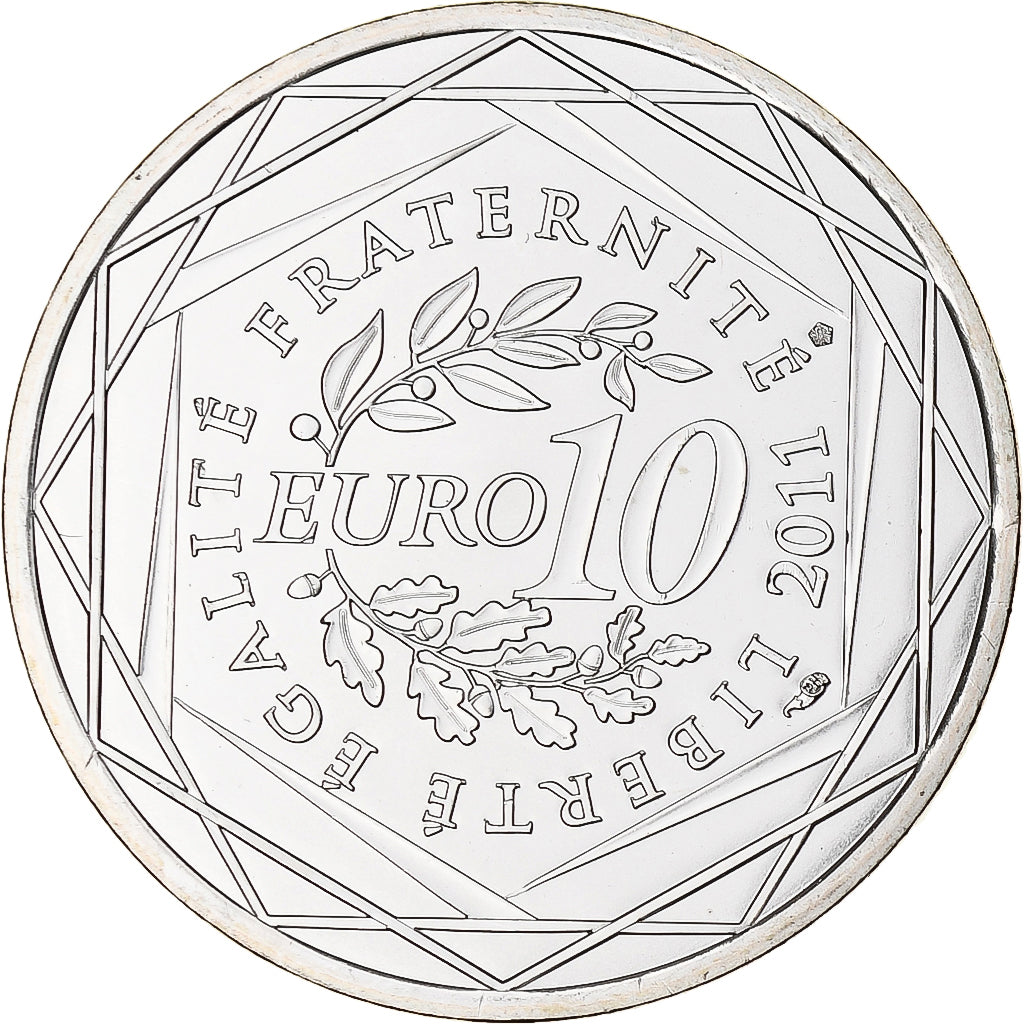 França, 10 Euro, 2011, Paris, MS(65-70), Prata, KM:1737