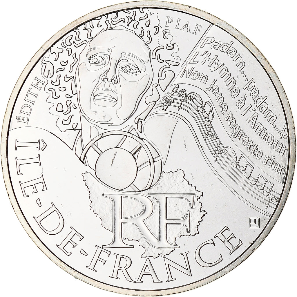 França, 10 Euro, Ile de France, 2012, Paris, MS(65-70), Prata, KM:1875