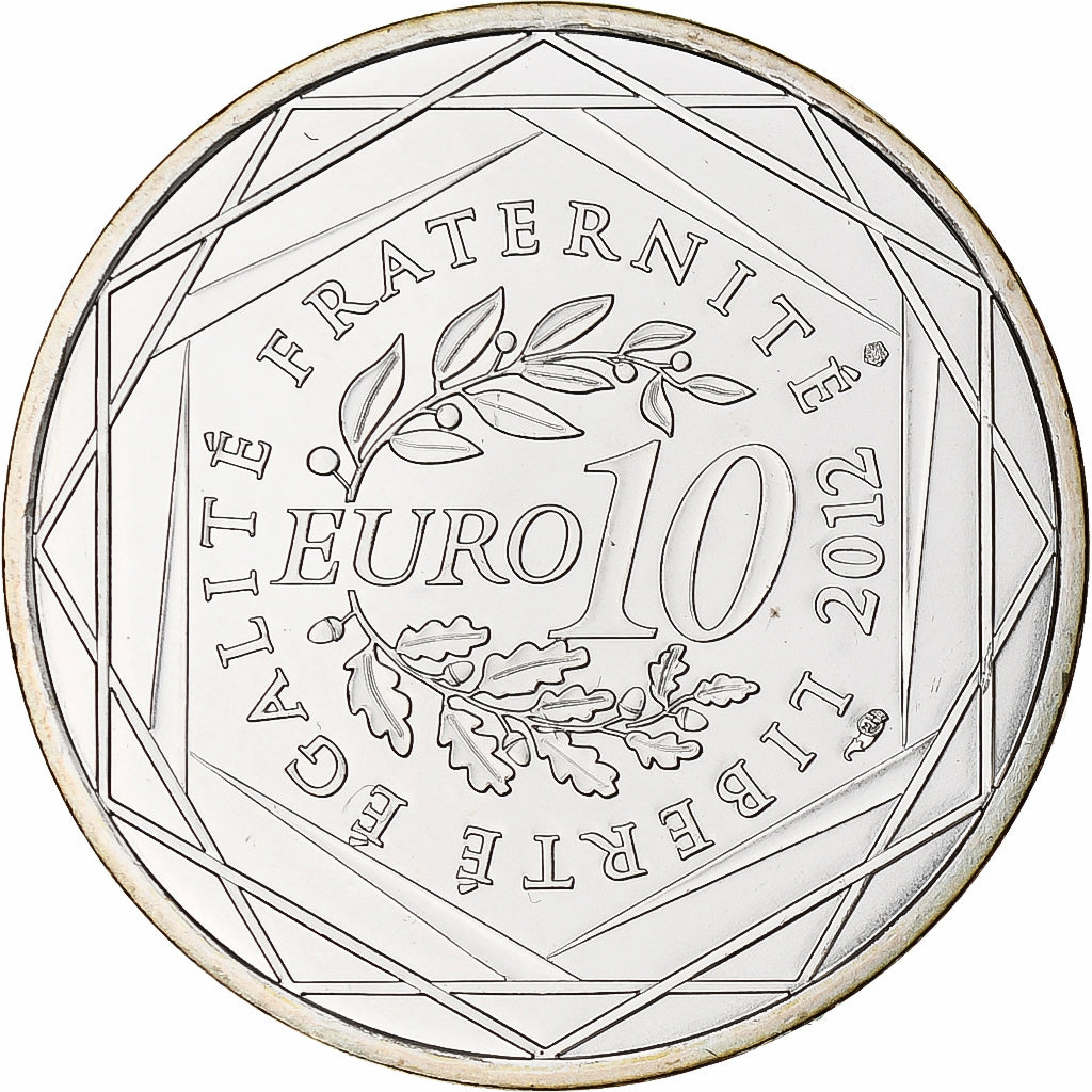 França, 10 Euro, Ile de France, 2012, Paris, MS(65-70), Prata, KM:1875