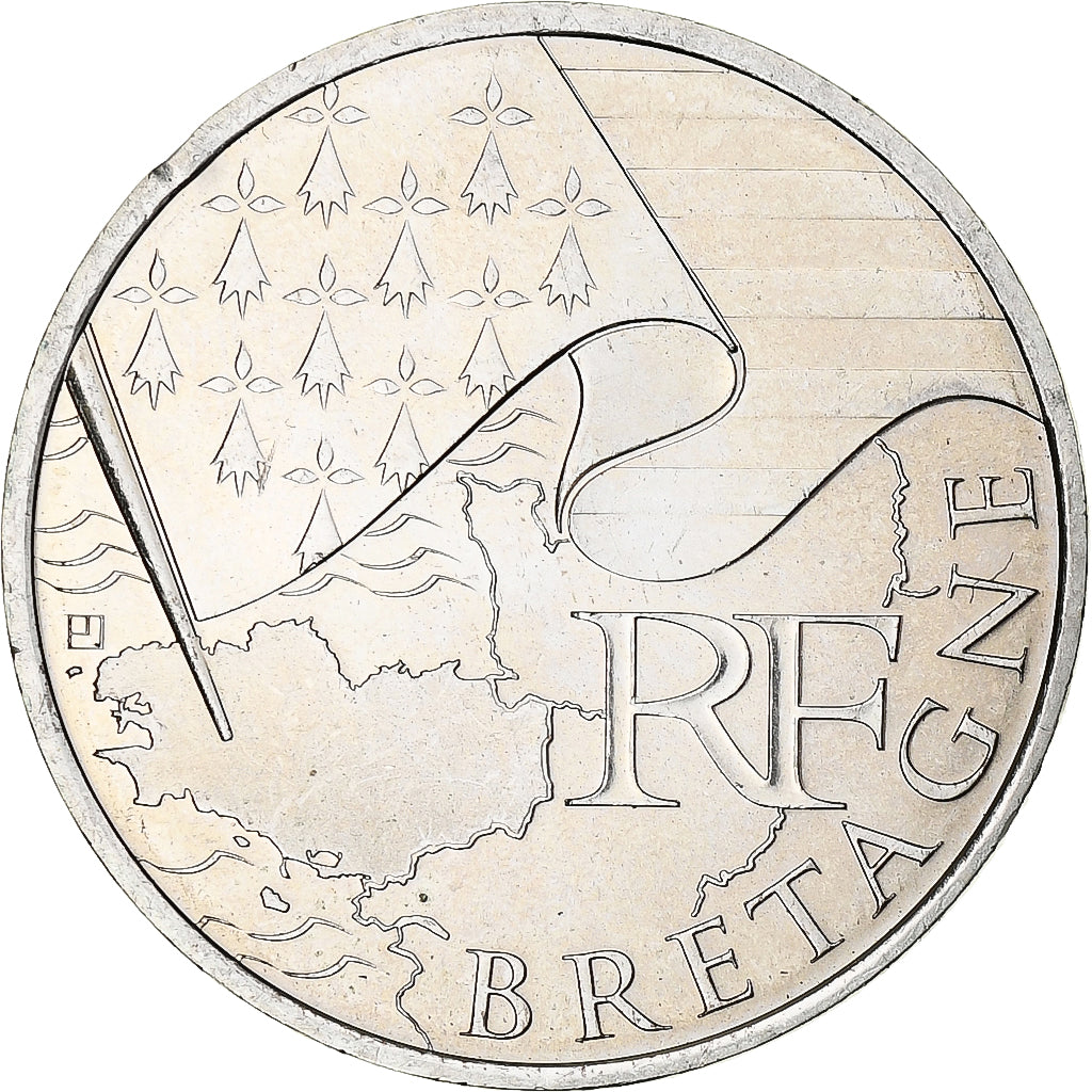 France, 10 Euro, Bretagne, 2010, Paris, SPL+, Argent, KM:1648