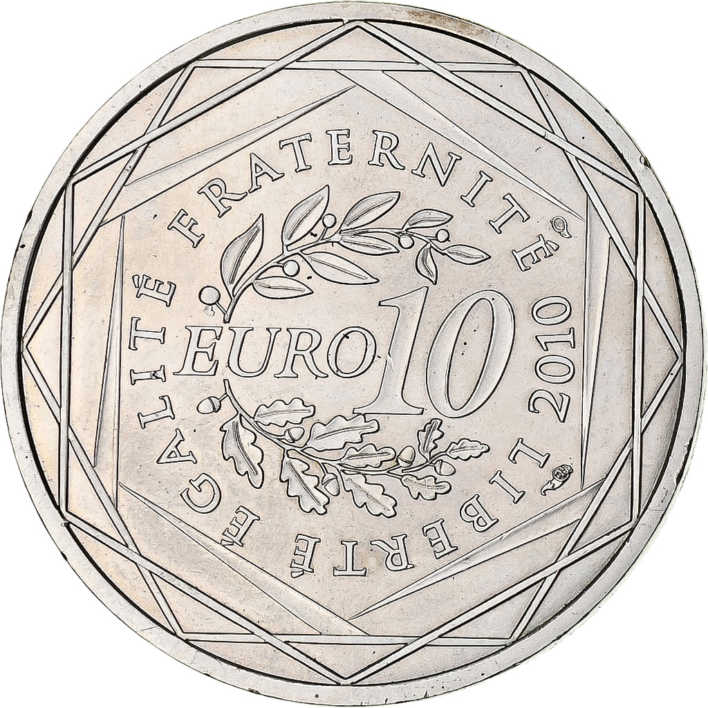 França, 10 Euro, Pays de la Loire, 2010, Paris, MS(64), Prata, KM:1665