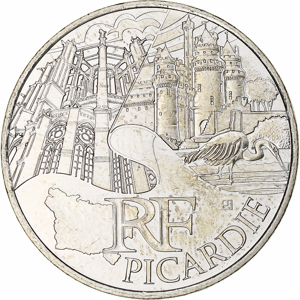 Francja, 10 Euro, Picardie, 2011, Paris, MS(64), Srebro, KM:1745