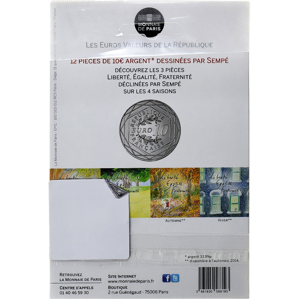 France, 10 Euro, Egalité, 2014, Sempé, FDC, Argent, Gadoury:EU718