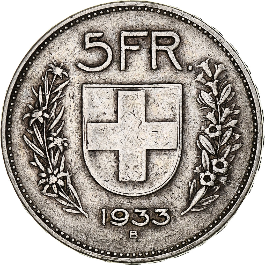 Coin, Switzerland, 5 Francs, 1933, Bern, EF(40-45), Silver, KM:40