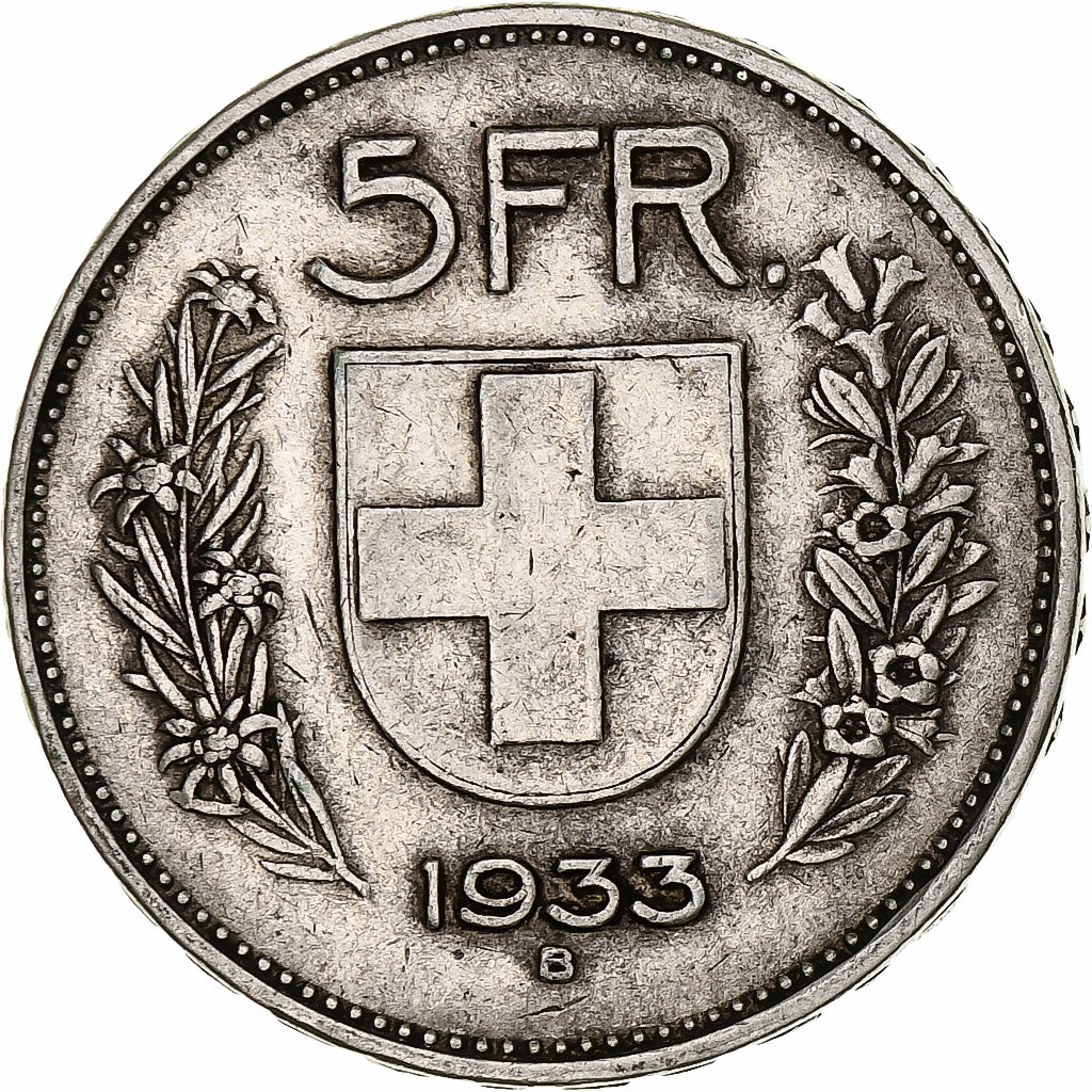 Coin, Switzerland, 5 Francs, 1933, Bern, EF(40-45), Silver, KM:40