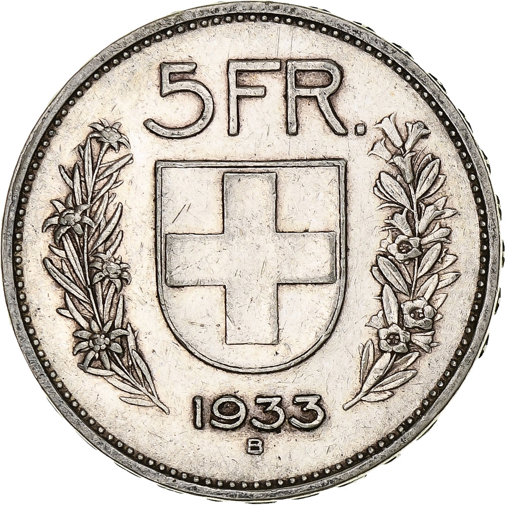 Coin, Switzerland, 5 Francs, 1933, Bern, EF(40-45), Silver, KM:40