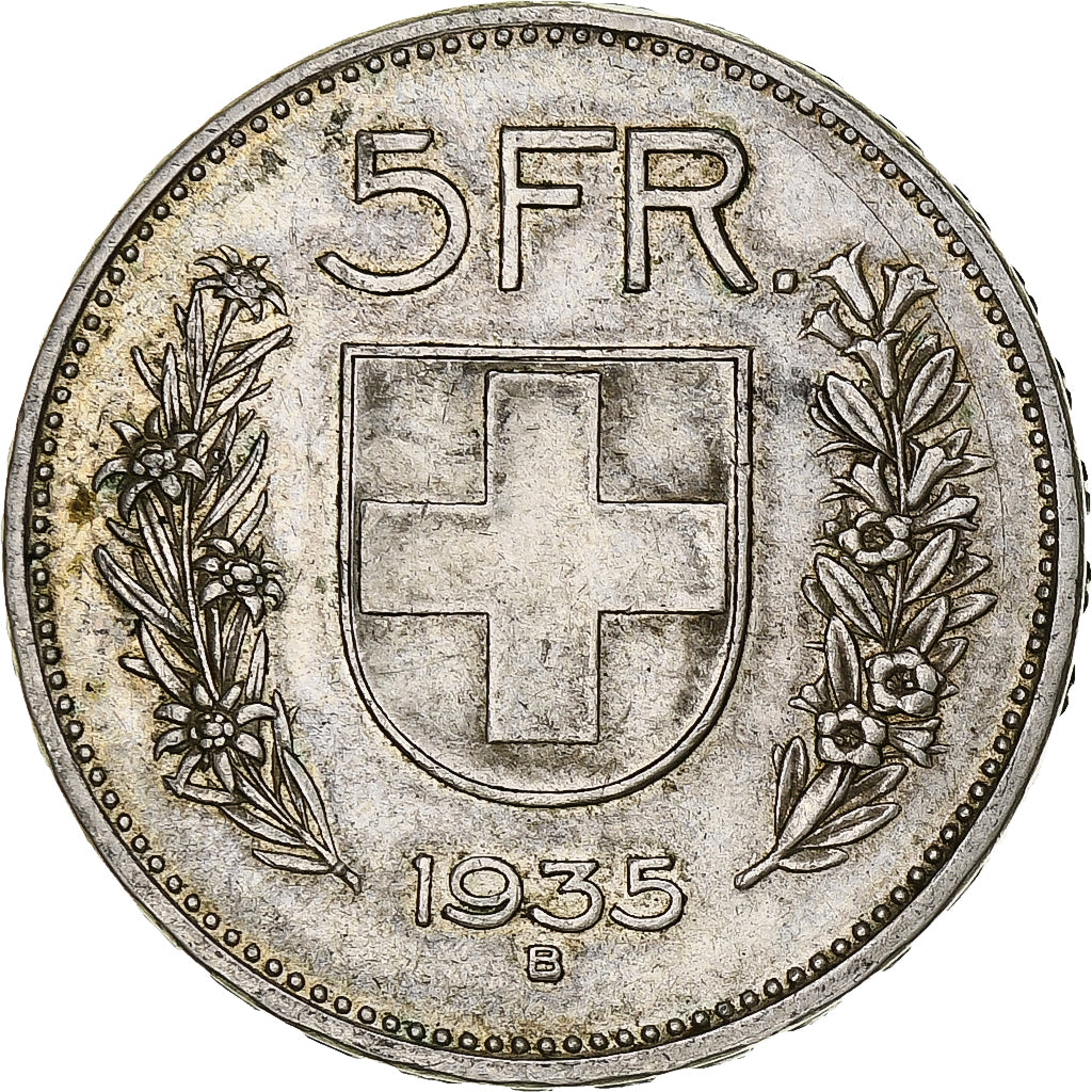 Coin, Switzerland, 5 Francs, 1935, Bern, AU(50-53), Silver, KM:40