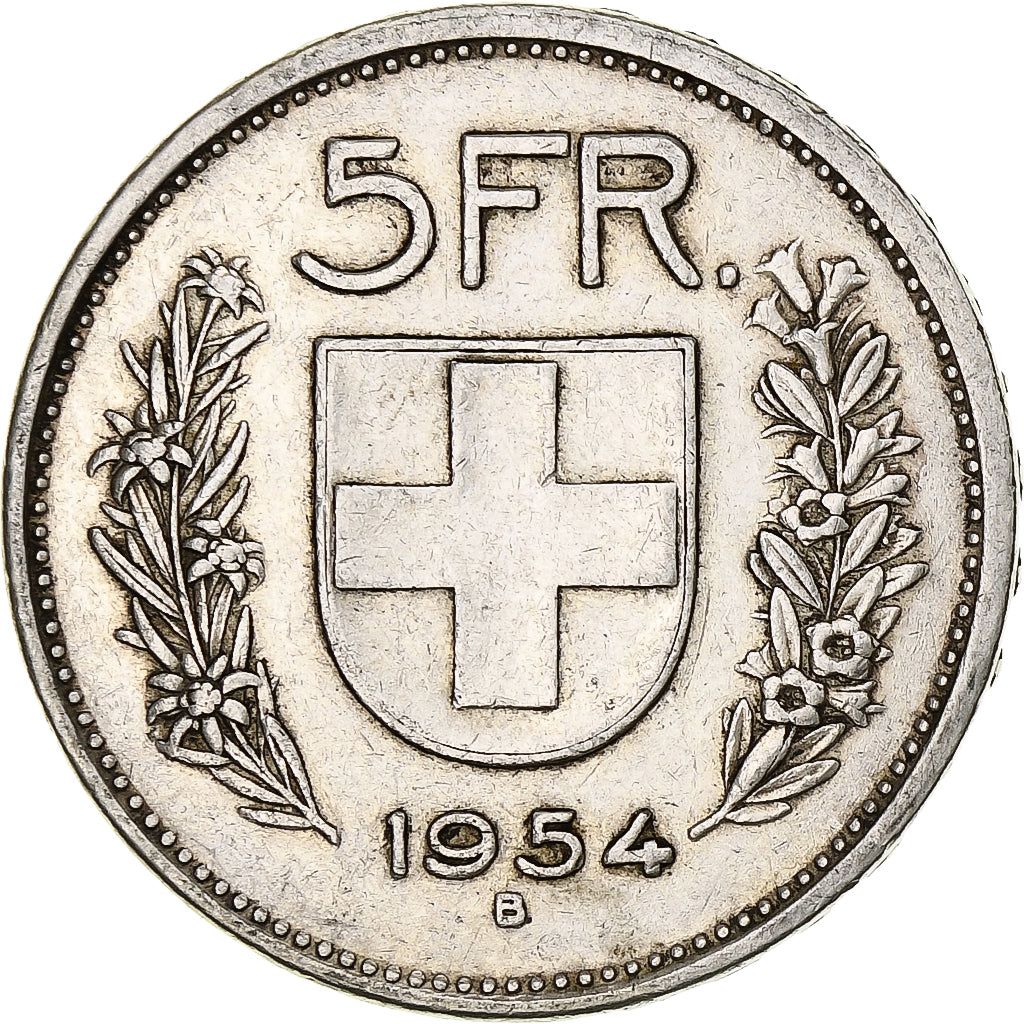 Moneta, Szwajcaria, 5 Francs, 1954, Bern, AU(50-53), Srebro, KM:40