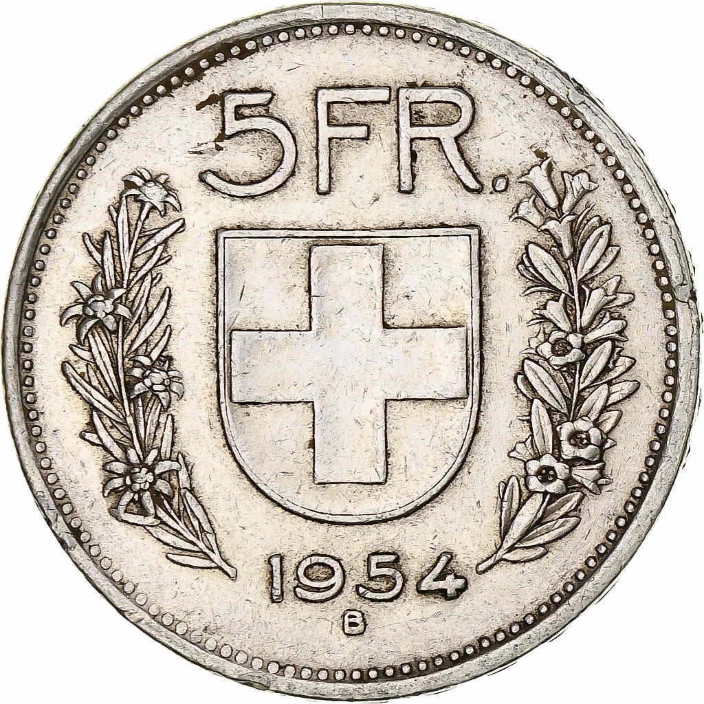 Moneta, Szwajcaria, 5 Francs, 1954, Bern, AU(50-53), Srebro, KM:40
