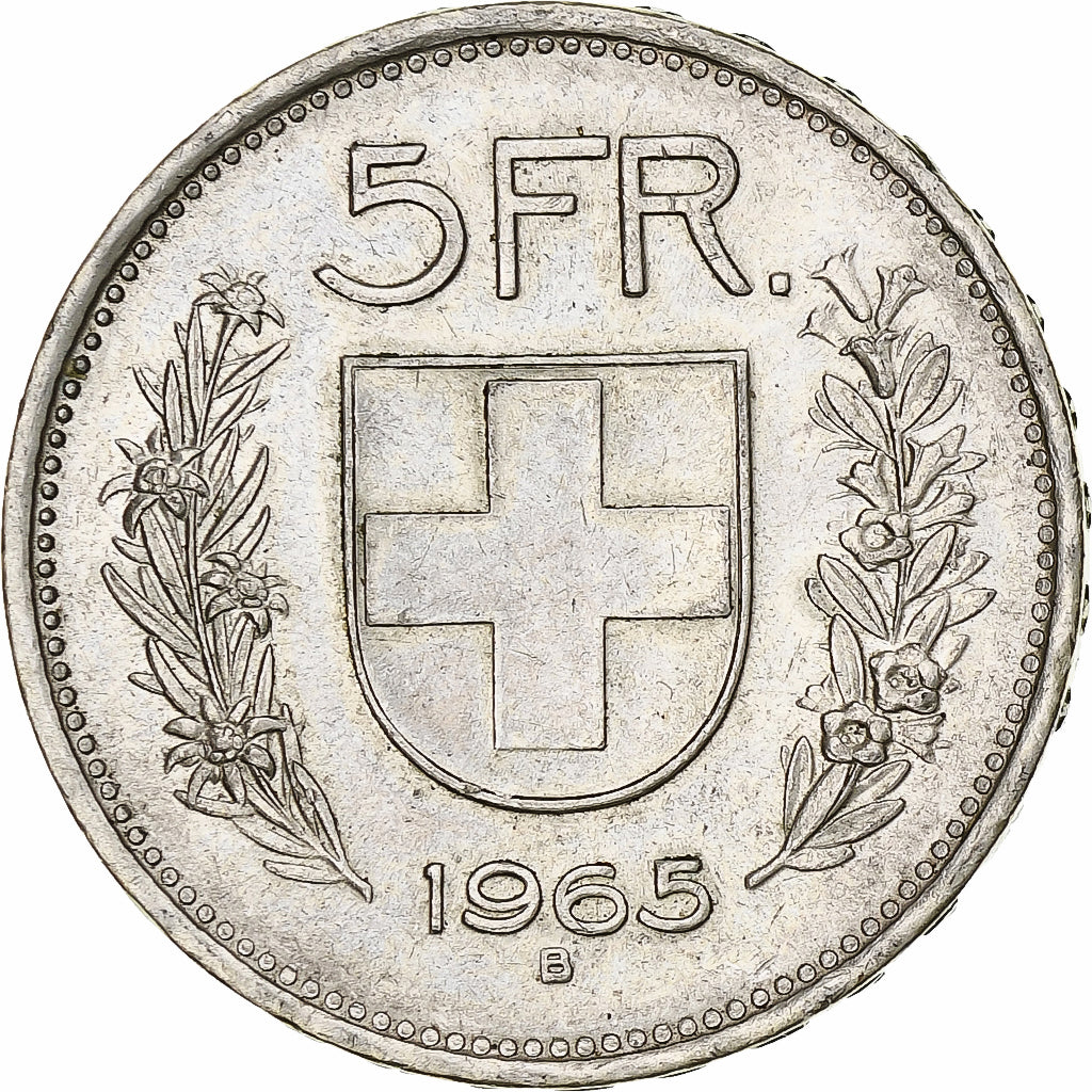 Münze, Schweiz, 5 Francs, 1965, Bern, VZ, Silber, KM:40