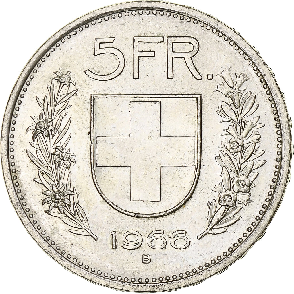 Coin, Switzerland, 5 Francs, 1966, Bern, MS(60-62), Silver, KM:40
