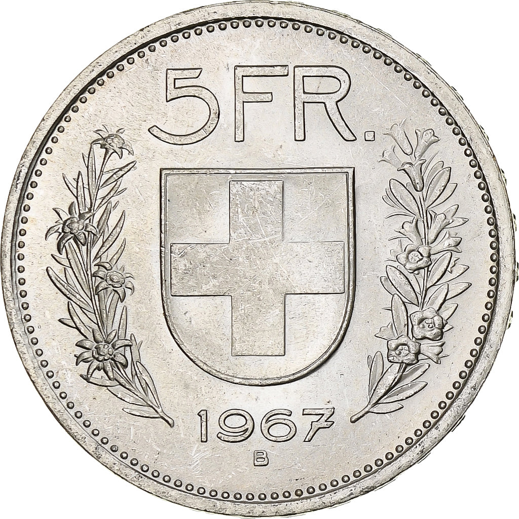 Coin, Switzerland, 5 Francs, 1967, Bern, MS(60-62), Silver, KM:40
