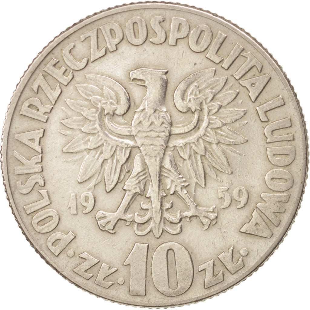 Moneta, Polska, 10 Zlotych, 1959, Warsaw, EF(40-45), Miedź-Nikiel, KM:51