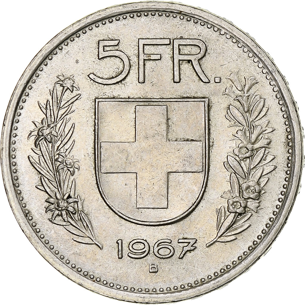 Moneta, Szwajcaria, 5 Francs, 1967, Bern, MS(60-62), Srebro, KM:40